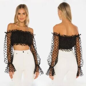 MAJORELLE Baby Bye Bye Top - Black Polka Dot - Cropped Blouse - Size M